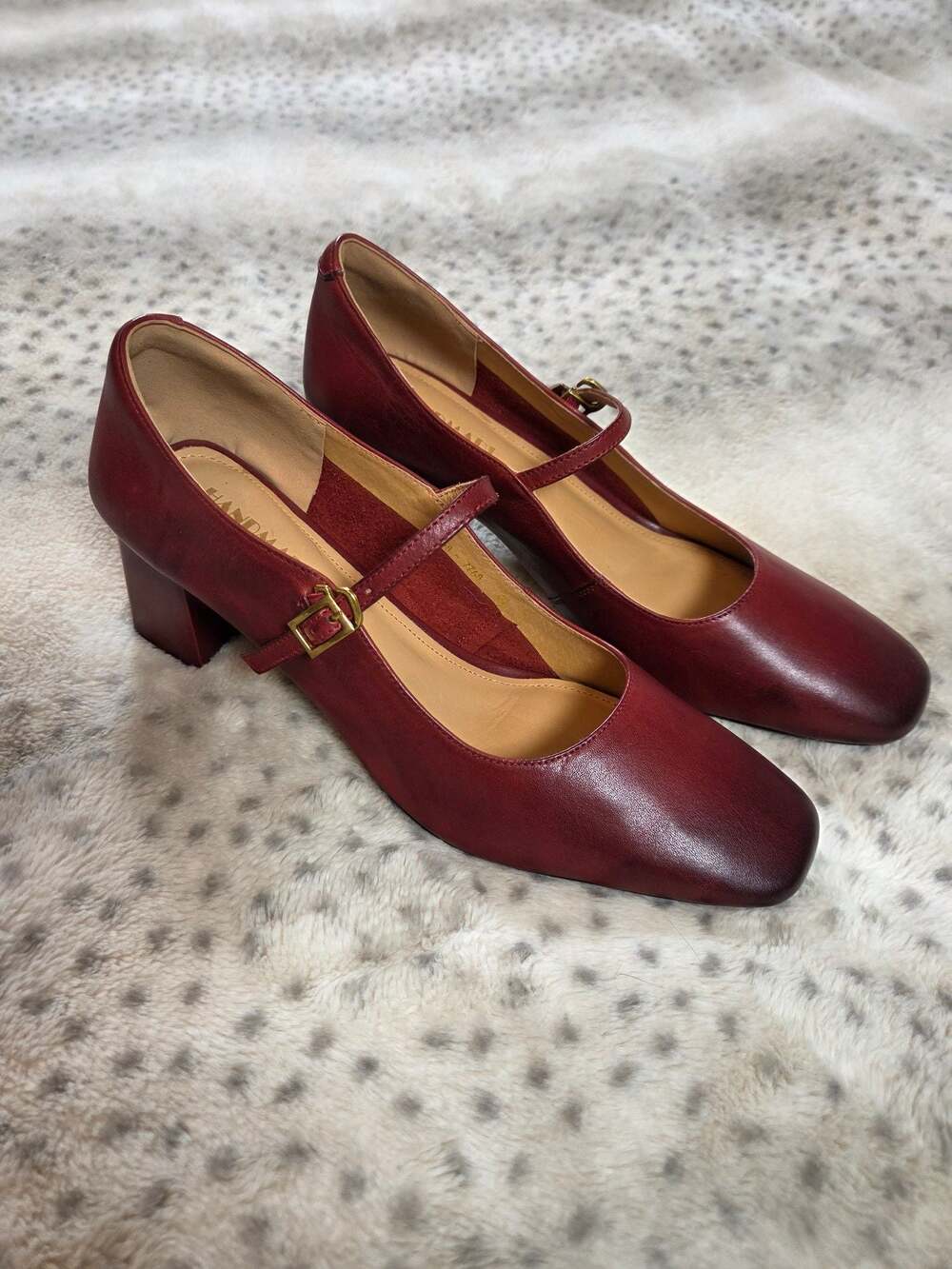 NWT Burgundy Leather Mary Jane Block Heels Square Toe Pumps